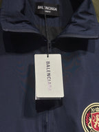 Balenciaga long zip jacket with standing collar and front zipper, navy/dark fabric