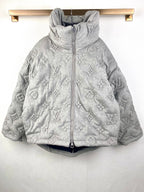 Louis Vuitton hooded puffer jacket, gray with allover monogram, front zip