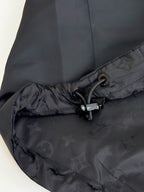 Louis Vuitton long coat, dark fabric hood hem with drawstring and metal clasp