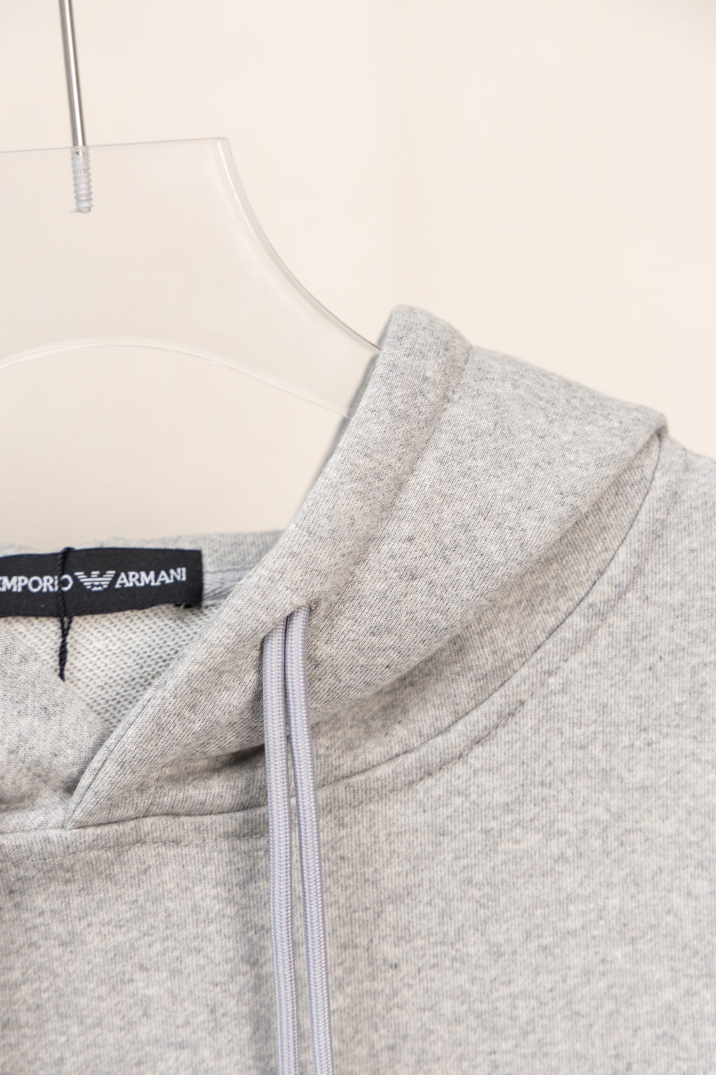 Amiri hoodie light gray heather with pale drawcords and ribbed cuffs