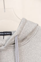 Amiri hoodie light gray heather with pale drawcords and ribbed cuffs