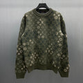 Long-sleeve knit sweater in dark olive with all-over LV monogram pattern