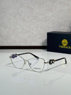 Versace aviator eyeglasses with silver-tone frame and clear lenses