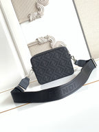 Fendi crossbody bag with black FF canvas front and wide logo strap