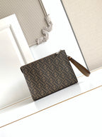 Fendi logo clutch bag with wrist strap and top zip closure