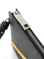 Fendi bag side view with yellow stripe and silver zipper pull hardware