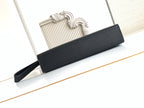 Fendi black leather bag back view with wide strap and top seam