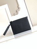 Fendi small black leather crossbody bag, embossed logo, detachable strap