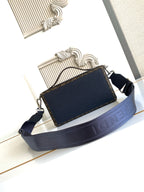Fendi small crossbody bag, blue textured leather with rectangular front clasp and wide strap