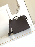 Fendi bag dark pebbled leather, flap top with clasp, adjustable crossbody strap