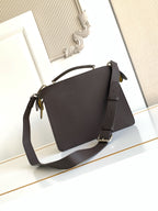 Fendi bag dark pebbled leather shoulder bag with flap, gold-toned hardware, crossbody strap