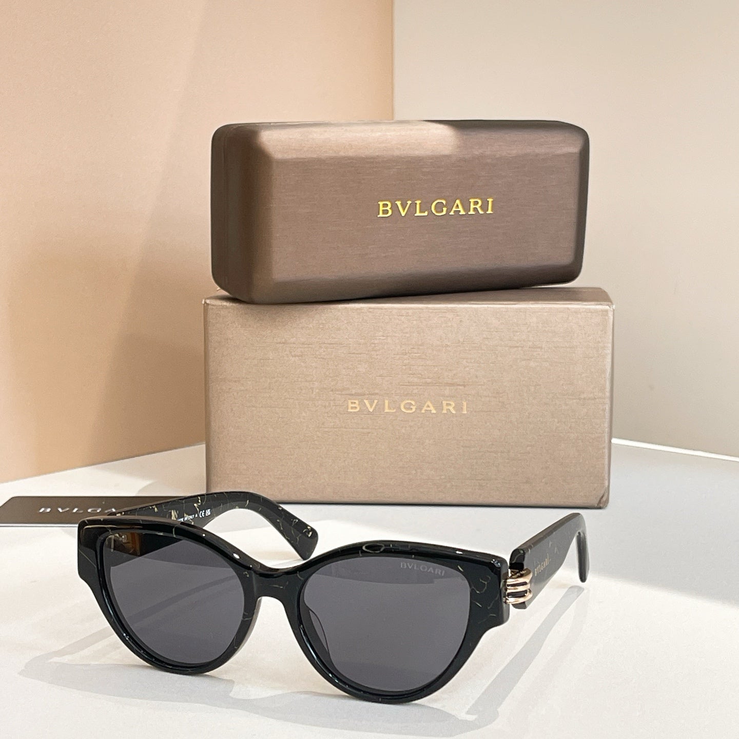 Bvlgari sunglasses, black frame with dark gray tinted lenses