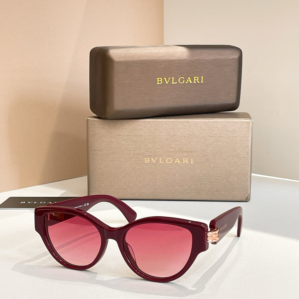 Bvlgari sunglasses, burgundy frame with pink tinted lenses