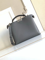 Fendi dark gray leather bag with top handle and adjustable shoulder strap