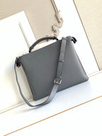 Fendi dark gray leather bag with top handle and crossbody strap