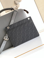 Fendi dark gray bag with FF monogram front pocket and leather shoulder strap