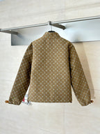 Louis Vuitton monogram jacket back view, brown fabric with full-length sleeves