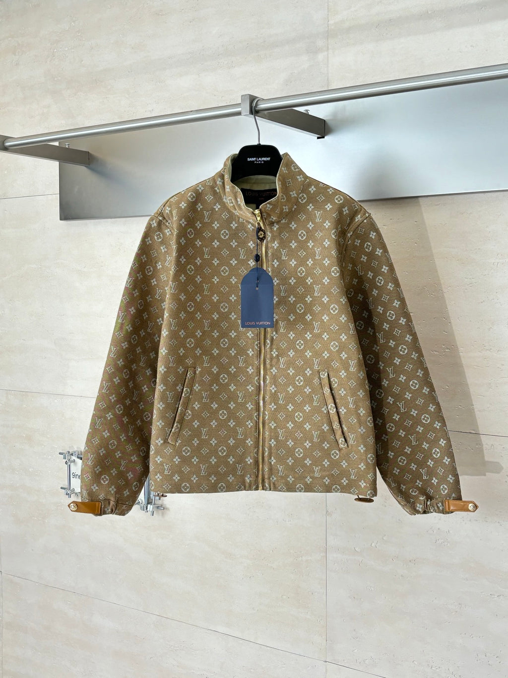 Louis Vuitton monogram zip-front jacket, brown with stand collar and long sleeves