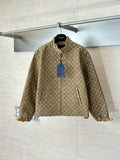 Louis Vuitton monogram zip-front jacket, brown with stand collar and long sleeves