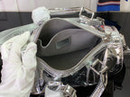 Silver Louis Vuitton handbag interior view with zip top and inner slip pocket
