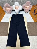 Dior pants, dark navy wide-leg pants with gathered elastic waist and drawstring