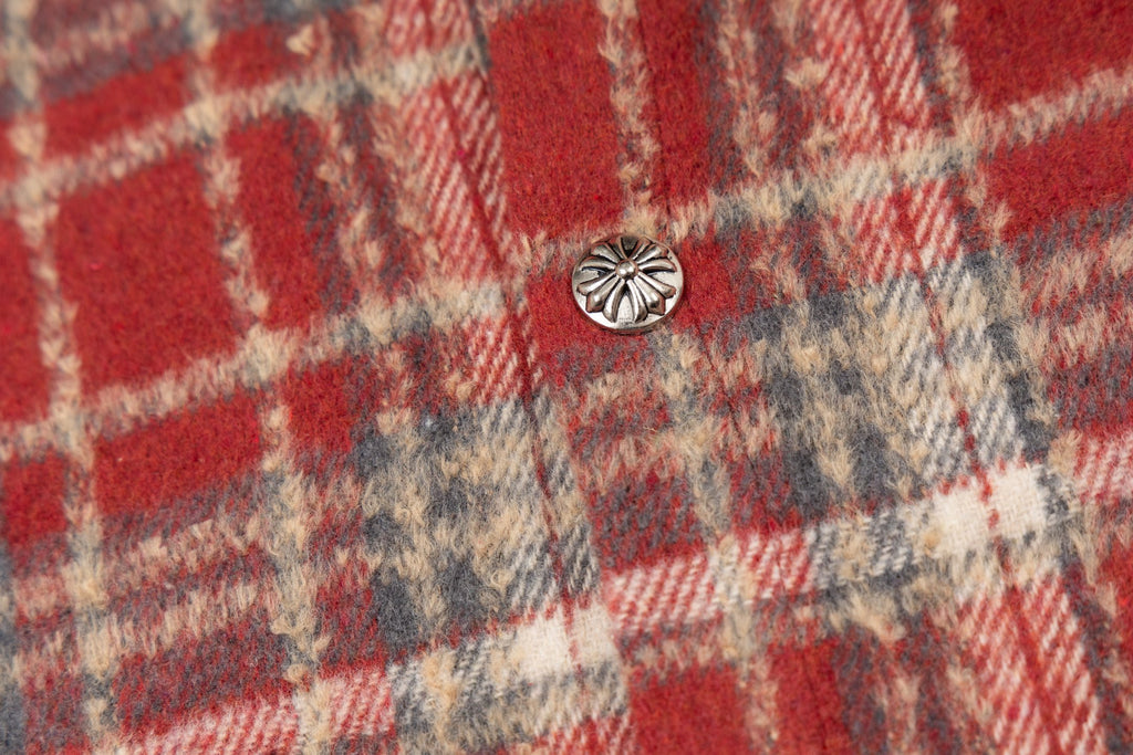 Chrome long clothes plaid fabric with round metallic button