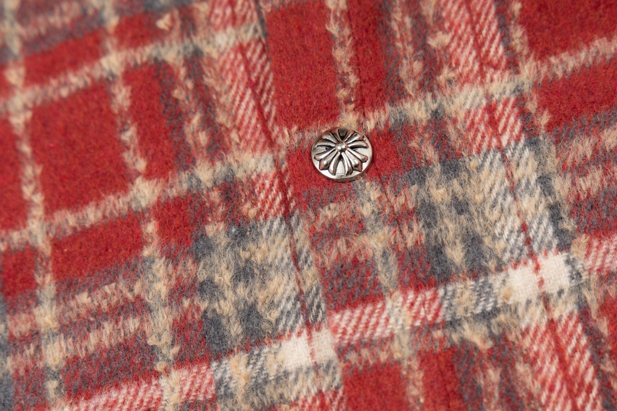 Chrome long clothes plaid fabric with round metallic button