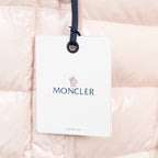 Light pink hooded puffer jacket with Moncler hang tag