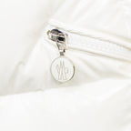 Moncler long puffer jacket, white zipper with round logo charm and metal pull