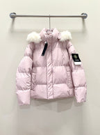 Stone Island light pink puffer jacket with faux fur hood trim