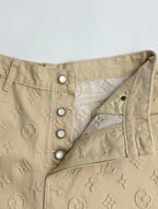 Beige Louis Vuitton monogram pants, snap button waistband detail