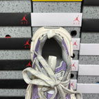Unisex sneakers from the back with purple accents and padded collar