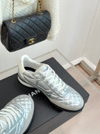 Chanel ladies white sneakers with quilted pattern, white laces and low sole