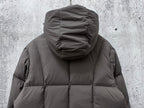 Long padded jacket with attached hood, dark gray