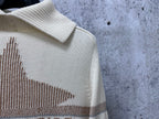 Dior knit sweater close-up of star motif in brown intarsia