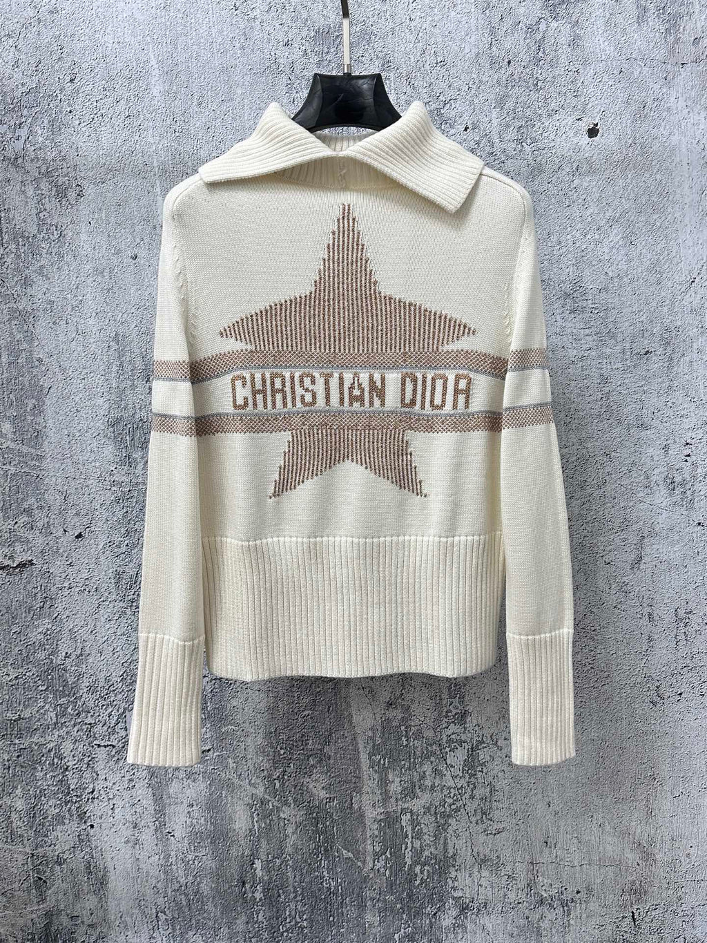 Dior knit sweater with ribbed crew collar and star intarsia design