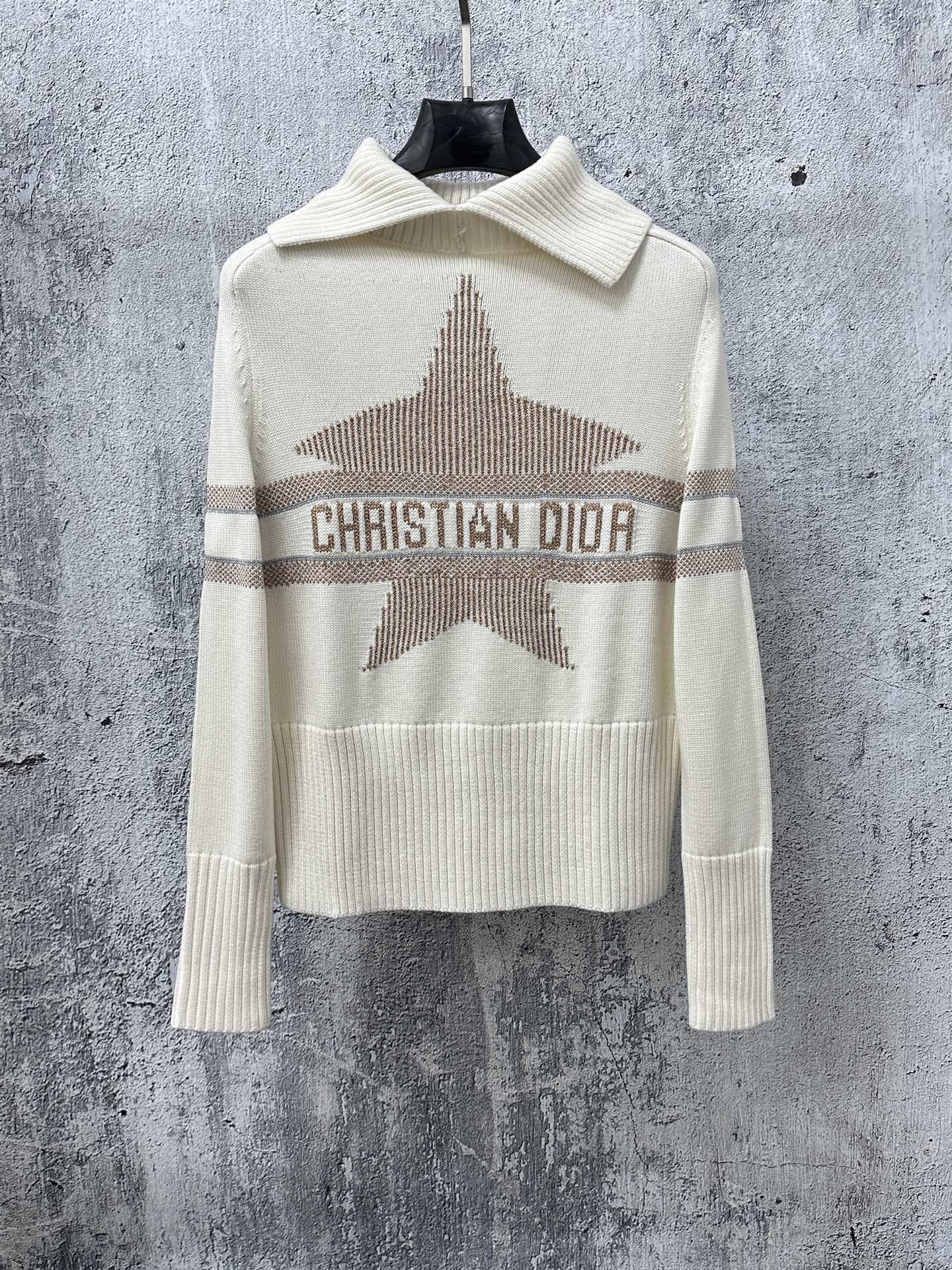 Dior knit sweater with ribbed crew collar and star intarsia design