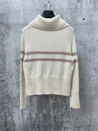 Dior knit sweater back view with ribbed collar and horizontal stripe detail