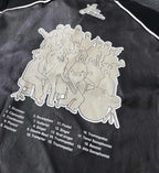 Louis Vuitton leather-look varsity jacket back graphic with trumpet-shaped figures