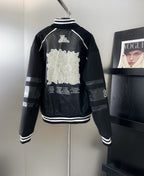 Louis Vuitton leather-look varsity jacket, back graphic with white striping and ribbed hem