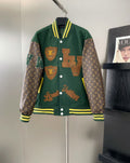 Green Louis Vuitton long-sleeve jacket with snap buttons and striped trim