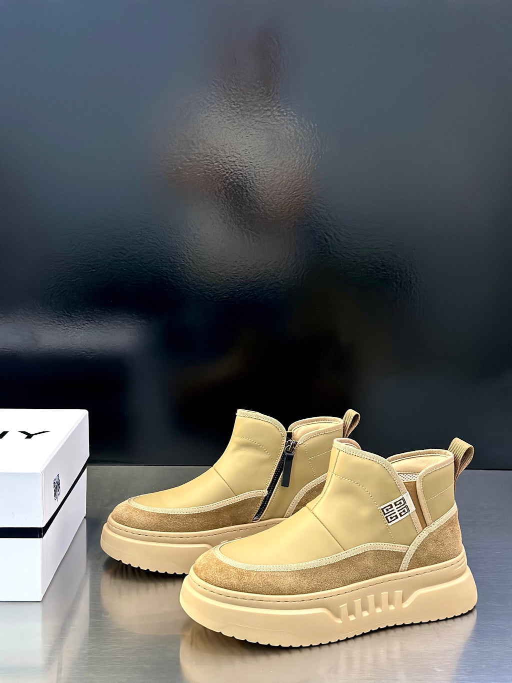 Givenchy ankle sneakers pale yellow with tan trim and platform sole