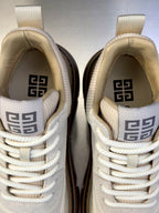 Givenchy cream sneakers with embossed logo on tongue and heel, laces and cushioned collar