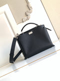 Fendi structured leather handbag with top handle and shoulder strap, black.