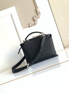 Fendi structured leather handbag with adjustable shoulder strap, black.