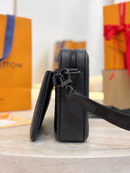 Louis Vuitton black monogram crossbody bag, front side with short carry handle and strap