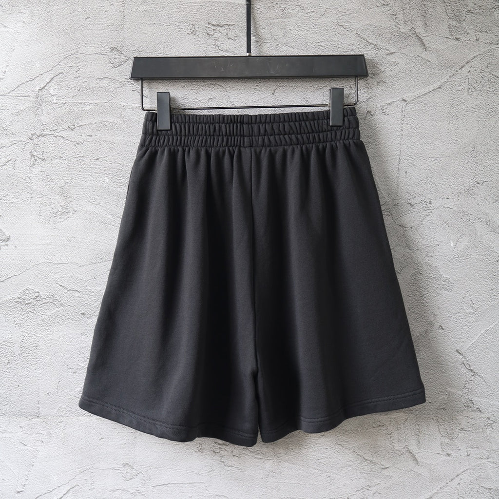 Balenciaga black shorts with gathered elastic waist and pleated front