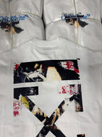 Off White T-shirt, white crewneck with bold X artwork and red accents