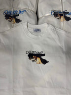 Off White T-shirt, white crewneck with large chest graphic and brand logo