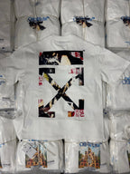 Off White T-shirt, white crewneck with large X-style artwork on front